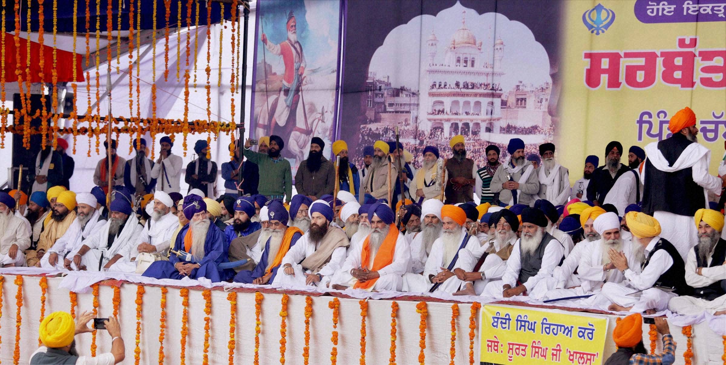 Sikh Panth leaders participating in Sarbat Khalsa at Chaba near Amritsar. 